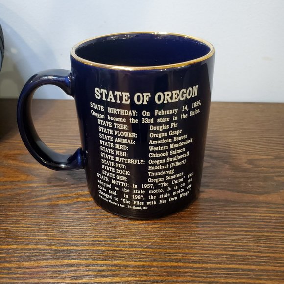 Oregon Seal State Facts Motto Gold Rimmed Dark Blue Mug Smith Western Portland - Picture 5 of 6